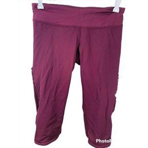 Lululemon Run Fast Free Crop Ruffle Tonka Stripe Maroon Leggings